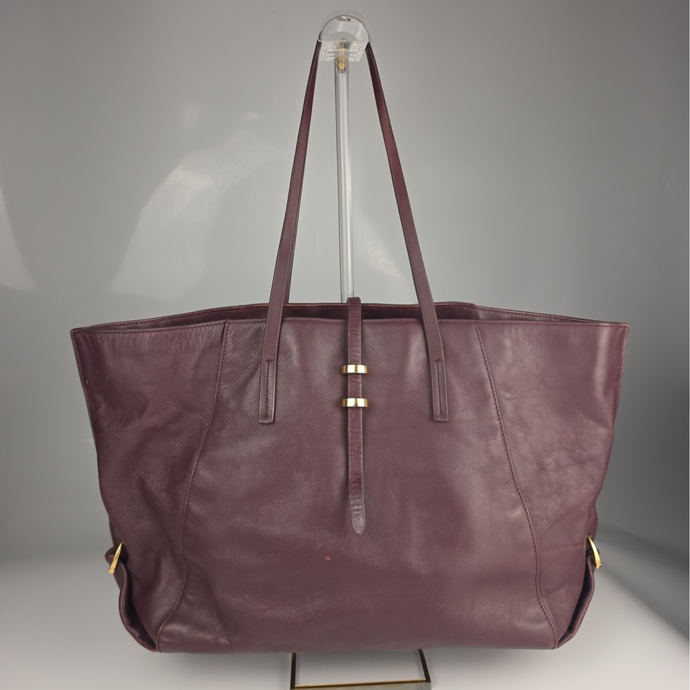 Zac Posen Large Burgundy Leather Tote Bag Gold Hardware Double Handle